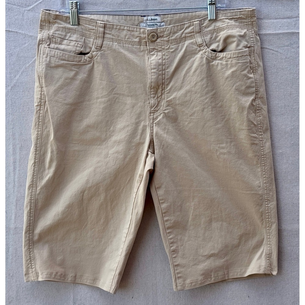 LL Bean Favorite Fit Khaki Chino Shorts Mens 14 Regular Tan Stretch 507466